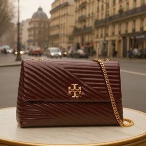 Tory Burch Kira Chevron Glazed Fig Burgundy Convertible Shoulder/Crossbody Bag